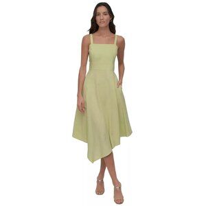 DKNY Dress Womens XS Green Midi Asymmetric Square Neck Minimalist Summer Chic